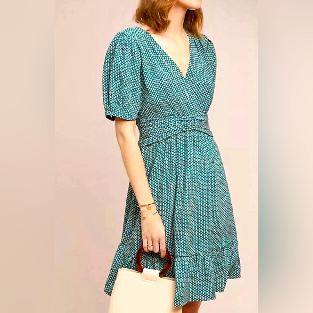 Maeve by Anthropologie Martina Belted Floral Dress In Turquoise Green Size 0
